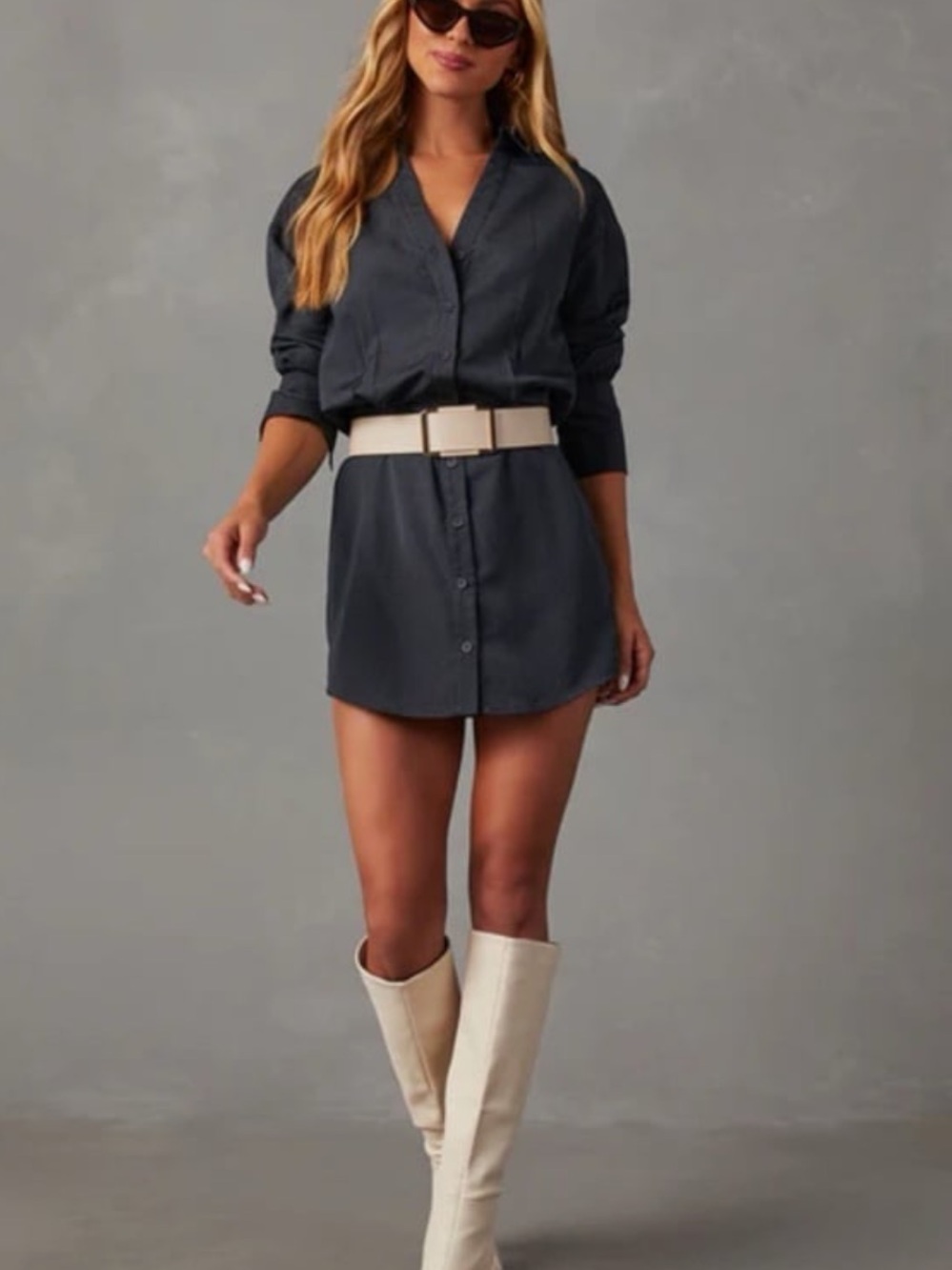 Navy Striped Button-Up Shirt Dress